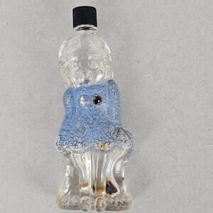 VTG painted glass perfume bottle figural girl in blue dress 3.75 x 1.5
